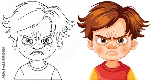 Vector illustration of a boy with an angry expression