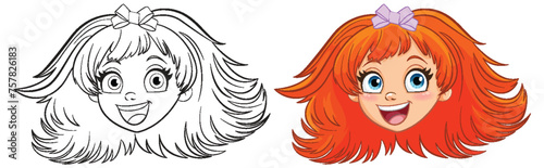 Black and white sketch next to colored character