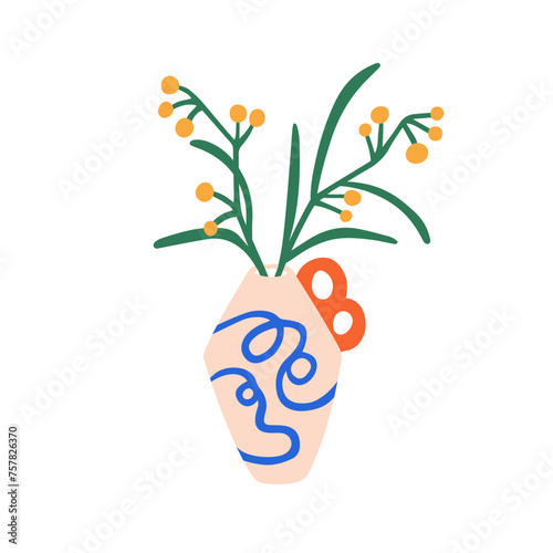 Spring flowers in modern trendy vase. Fresh summer field blooms, gentle wildf...