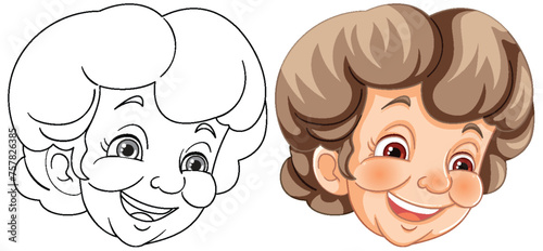 Vector art of a happy, smiling elderly lady.