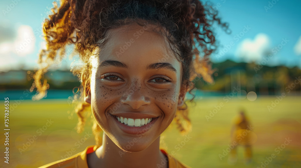 A woman with curly hair is smiling and looking at the camera. She is wearing a shirt. an attractive woman in an office, in the style of muted, earthy tones, , light orange and light indigo A woman with curly hair is smiling and looking at the camera. She is wearing a shirt. an attractive woman in an office, in the style of muted, earthy tones, , light orange and light indigo