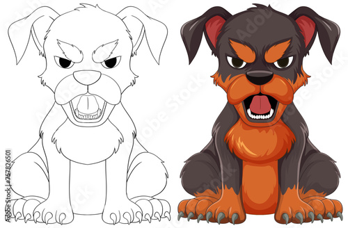Vector illustration of two angry dogs side by side.