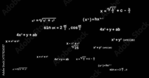Image of icons over mathematical equations on black background