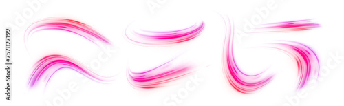 Neon stripes in the form of drill, turns and swirl. Vector pgn glitter light fire flare trace. Abstract image of speed motion on the road.  photo