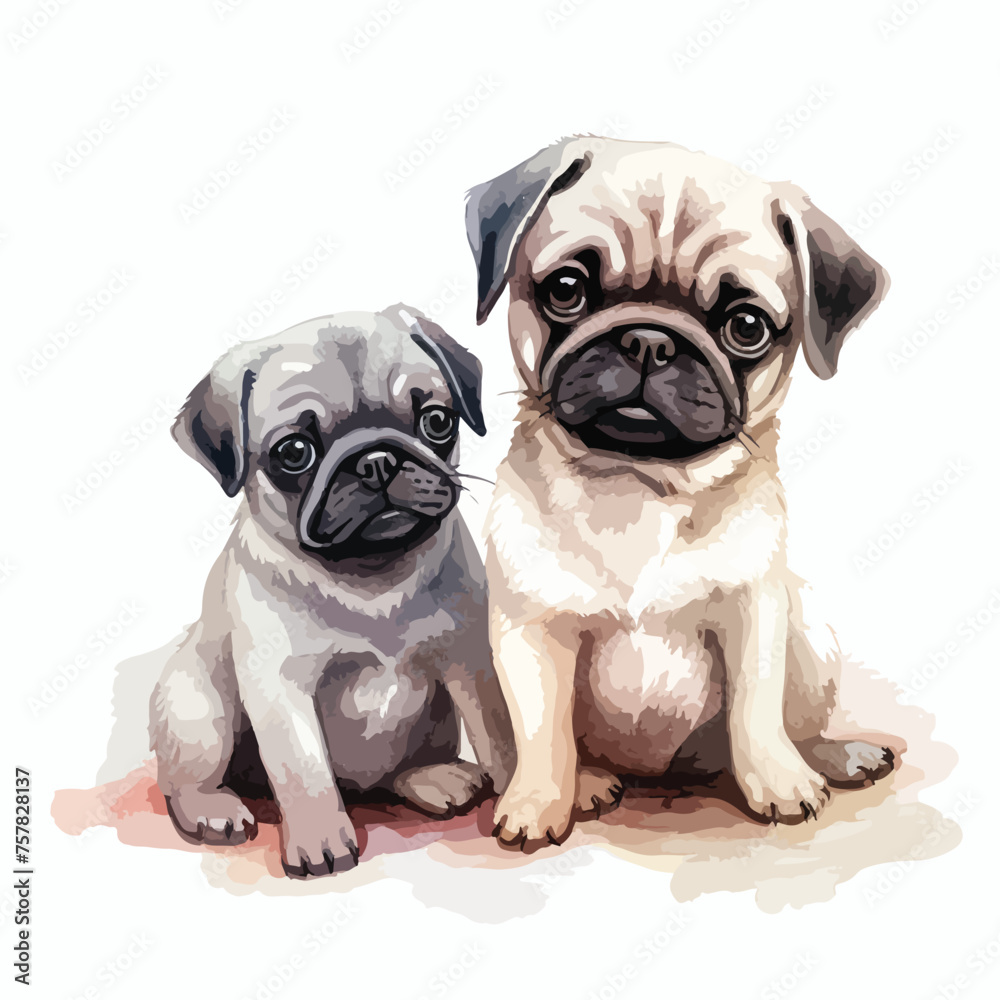 Pug Puppies Clipart Clipart isolated on white background