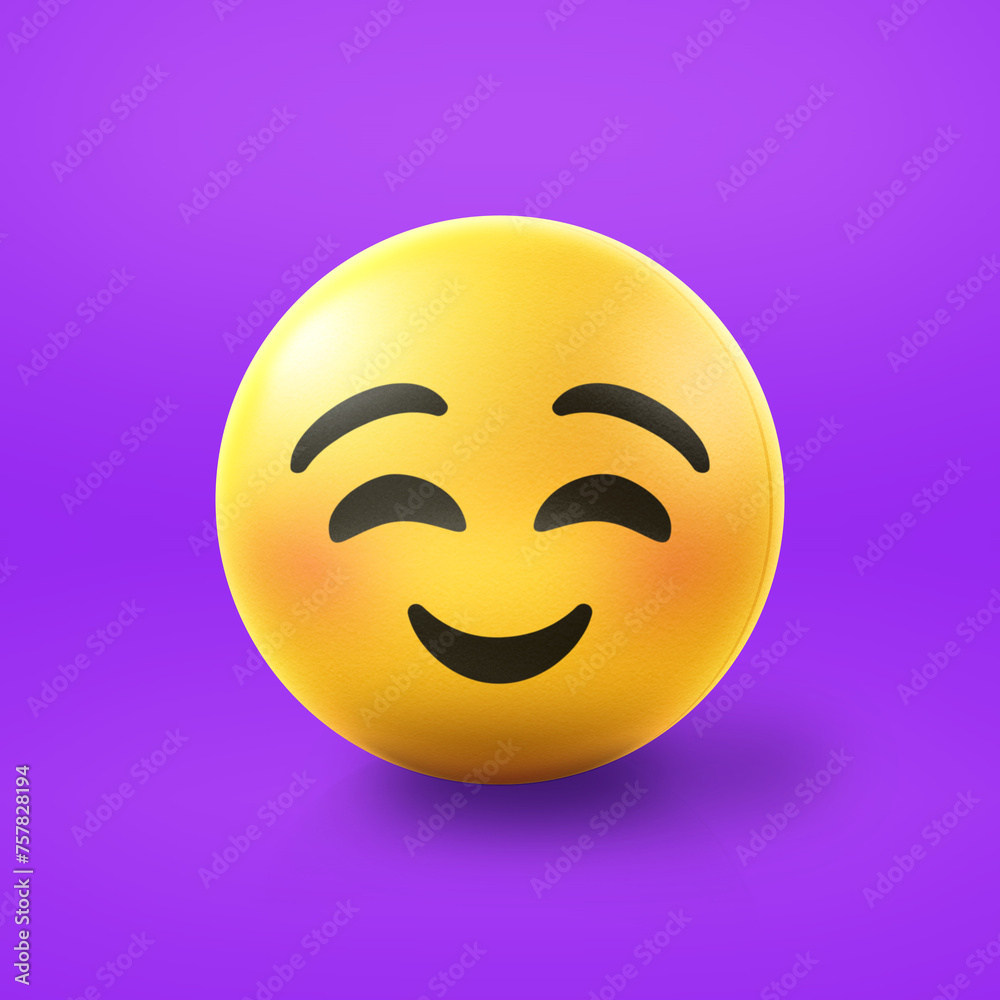 Fototapeta premium Happy smiling Emoji stress ball on shiny floor. 3D emoticon isolated.