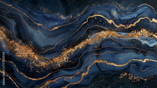 abstract navy and gold marble background.