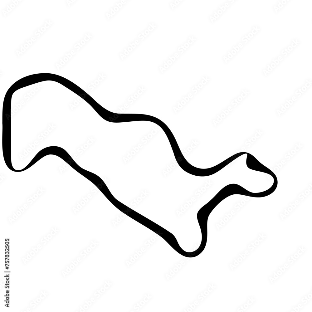 Uzbekistan country simplified map. Black ink smooth outline contour on white background. Simple vector icon