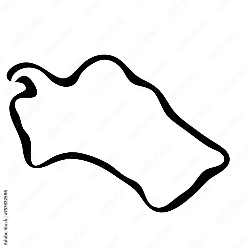 Turkmenistan country simplified map. Black ink smooth outline contour on white background. Simple vector icon