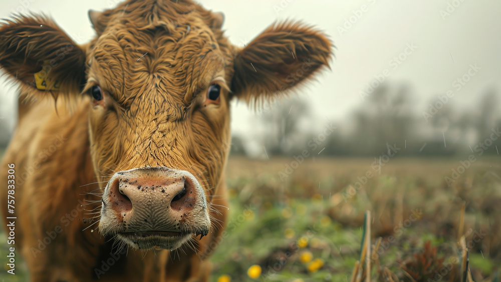 Up Close and Personal: Captivating Close-Up of a Cow in a Farm Garden
