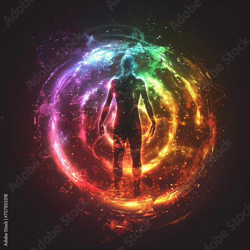 Mystical Energy: Human Aura Silhouette Against Dark Backdrop
