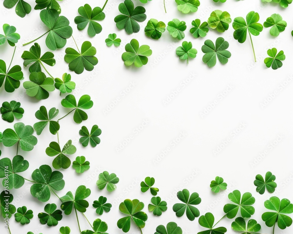 Beautiful Botanical Composition of Clover Leaves on White Background for Celebration and Charm with Space for Copy