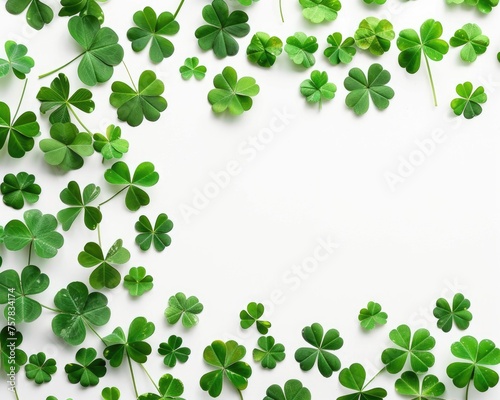 Beautiful Botanical Composition of Clover Leaves on White Background for Celebration and Charm with Space for Copy © Serhii