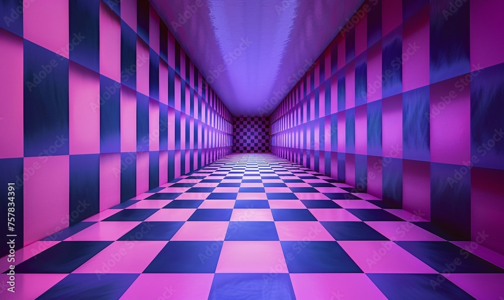 Pink and Blue Checkered Floor: A Monthly Theme for Trendy Events Generative AI