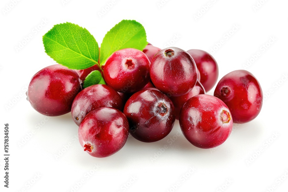Bright and Colorful Red Cranberries, Freshly Picked and Organic, with Leafy Green Background, Perfect as a Healthy Ingredient or Food