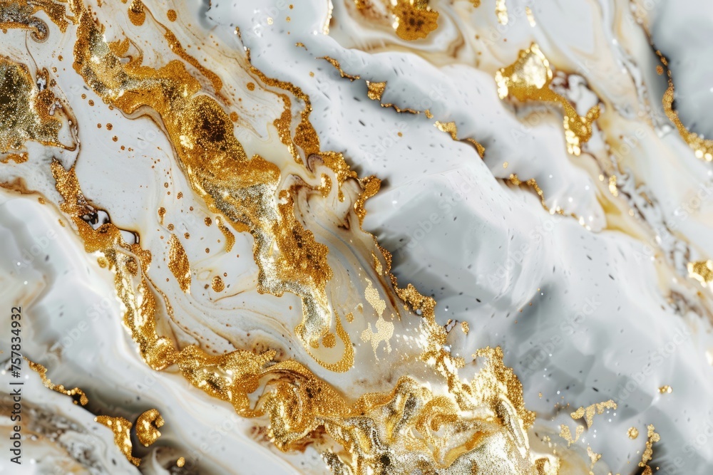 Closeup of Hi-Res White and Gold Marble Surface with Generative AI Textures and Detailed Texture Pattern