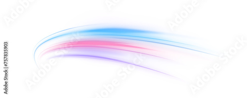 A colorful motion background of city light trails. Luminous green neon waves PNG. Colored shiny sparks of spiral wave. Curved bright speed line swirls.	