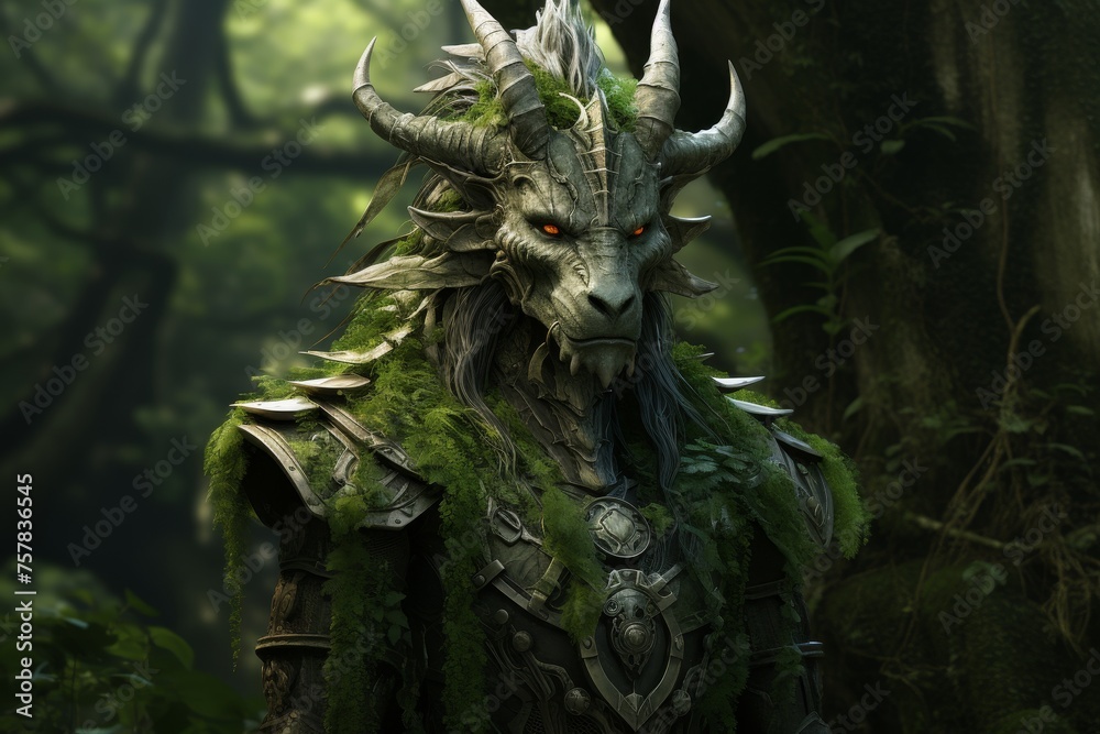 Dragon emerging from tree trunk, mystical journey through magic eye, shamanic meditation exploration