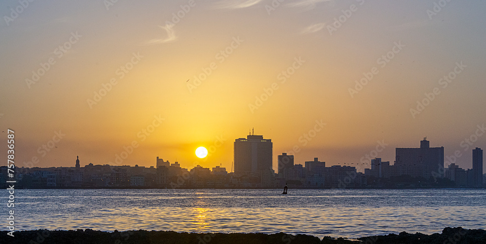 Sunset view across the Havana's harbor from El Morro Fortress located in Havana - Cuba