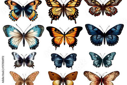 set created illustration isolated background butterflies Realistic technology white mixed