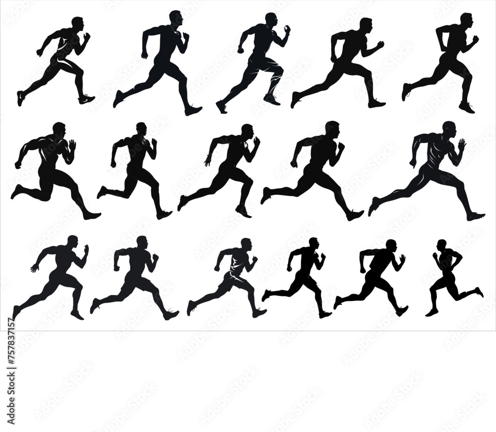 Running sprint Man Black Silhouette set, running man silhouette vector, Sprint man silhouette 