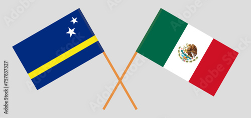 Crossed flags of Country of Curacao and Mexico. Official colors. Correct proportion