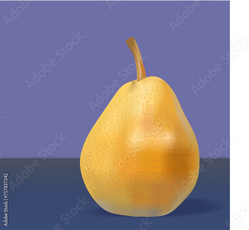 ripe orange pear on a blue table