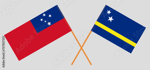 Crossed flags of Samoa and Country of Curacao. Official colors. Correct proportion
