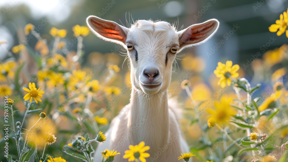 Goat In Garden Goat Grazing in a Farm Garden: Captivating Scene of Domestic Animals in ...
