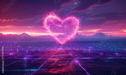 Pink Heartbeat: A Love Story in Neon Generative AI photo