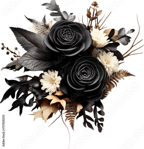 black flower bouquet isolated on white or transparent background,transparency 