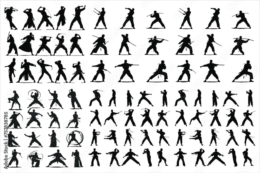 martial karate silhouette icon set , karate silhouette, martial silhouette bundle with various poses