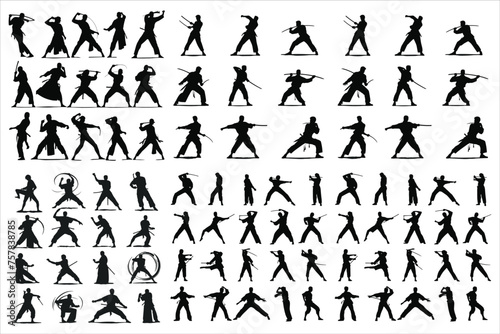 martial karate silhouette icon set , karate silhouette, martial silhouette bundle with various poses