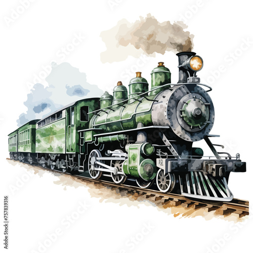 Watercolor Steam Train Clipart