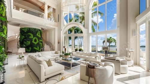 Luxurious Miami Mansion Interior Design with Green Living Wall and Ocean View