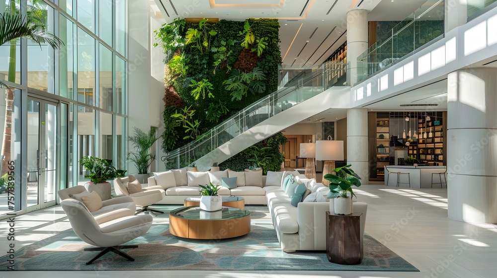 Luxury Miami Hotel Lobby with Living Wall and Natural Light Luxury Miami Hotel Lobby with Living Wall and Natural Light