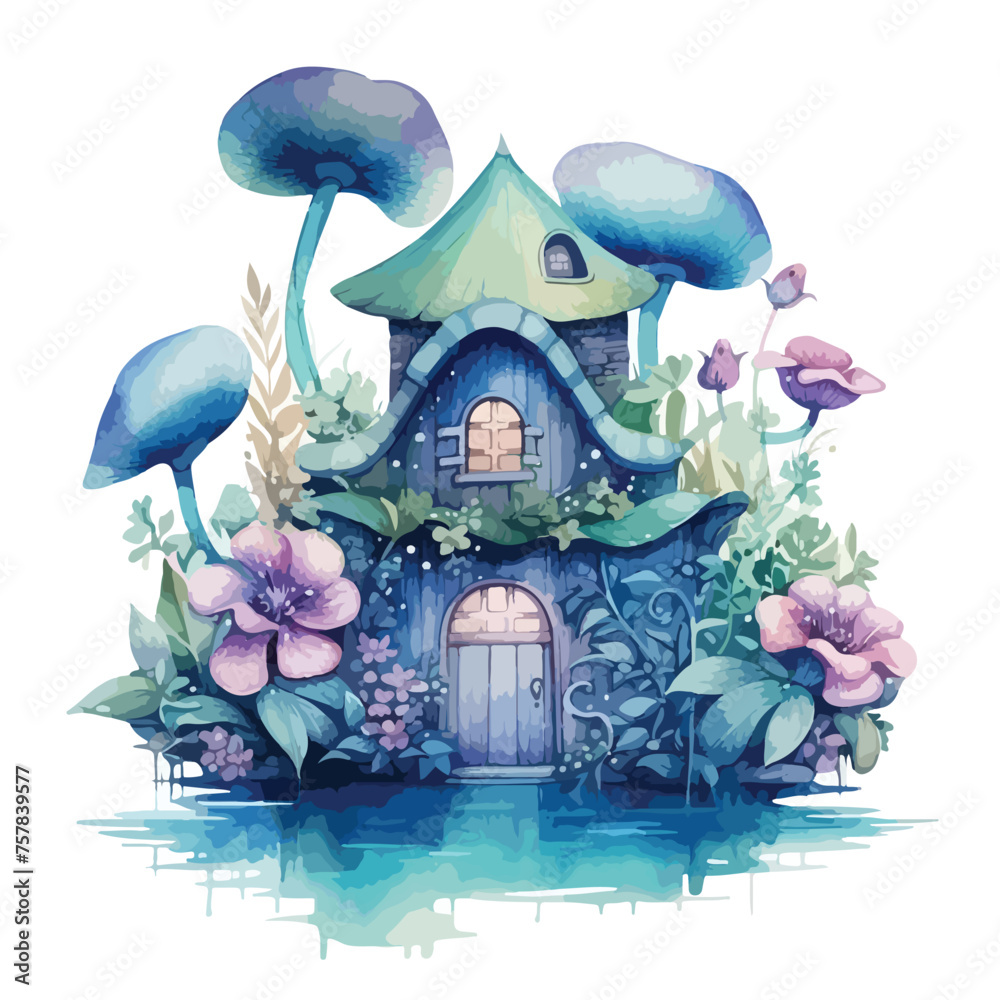Watercolor Underwater fairy house Clipart 