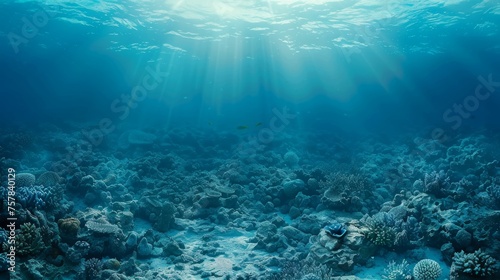 Tropical Seabed With Reef And Sunshine Underwater