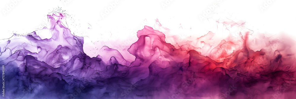 Purple and pink watercolor blend on blank canvas. - obrazy, fototapety, plakaty 