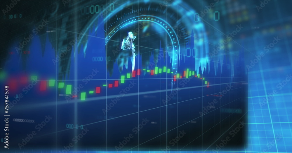 Image of financial data processing over scope scanning with euro symbol on black background Image of financial data processing over scope scanning with euro symbol on black background