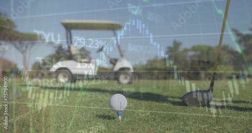 Image of data processing over golf ball on golf course