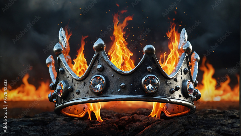 A crown of gold and silver is on fire. - obrazy, fototapety, plakaty 
