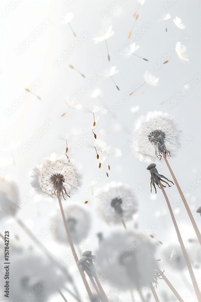 Obraz premium Soft and light spring background with Dandelions Generative Ai 
