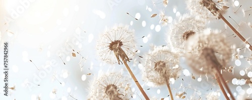 Soft and light spring background with Dandelions Generative Ai 