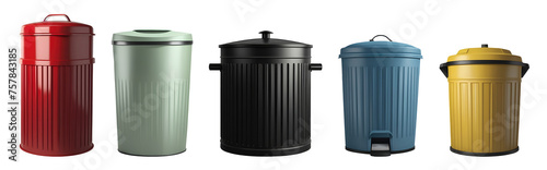 Set of various modern Indoor garbage bins in different colours isolated on transparent background. Generative AI photo