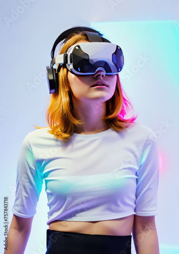 VR headset user or Virtual reality experience gaming and technology