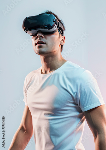 VR headset user or Virtual reality experience gaming and technology