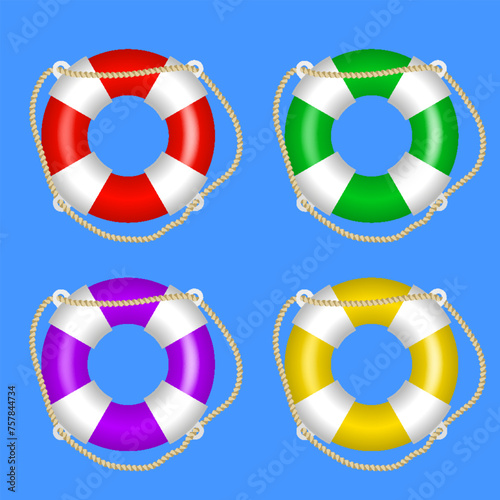 Color lifebuoys set. Life buoys with different color. Vector illustration