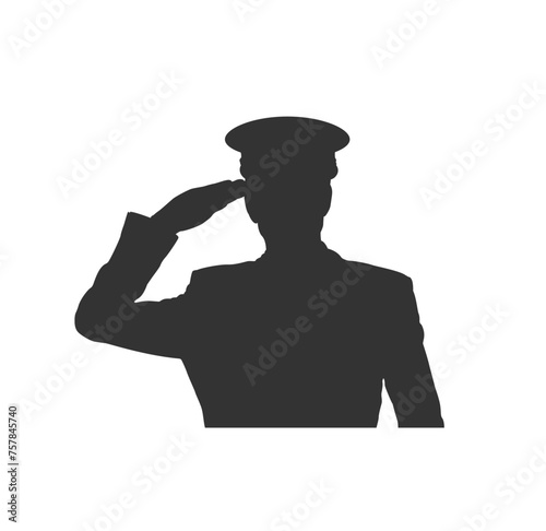 Navy Officer Bust Salute Silhouette. People and professions concept vector art