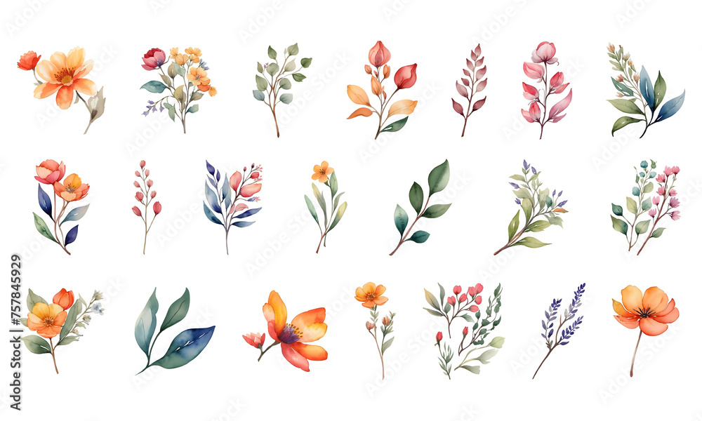 Obraz premium watercolor flowers elements